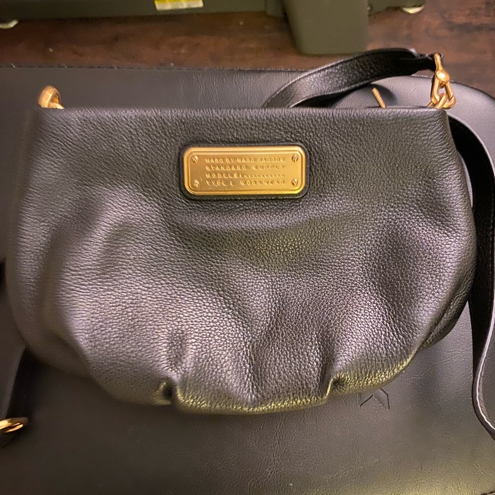 Marc Jacobs Black Crossbody Bag with Gold Accents
